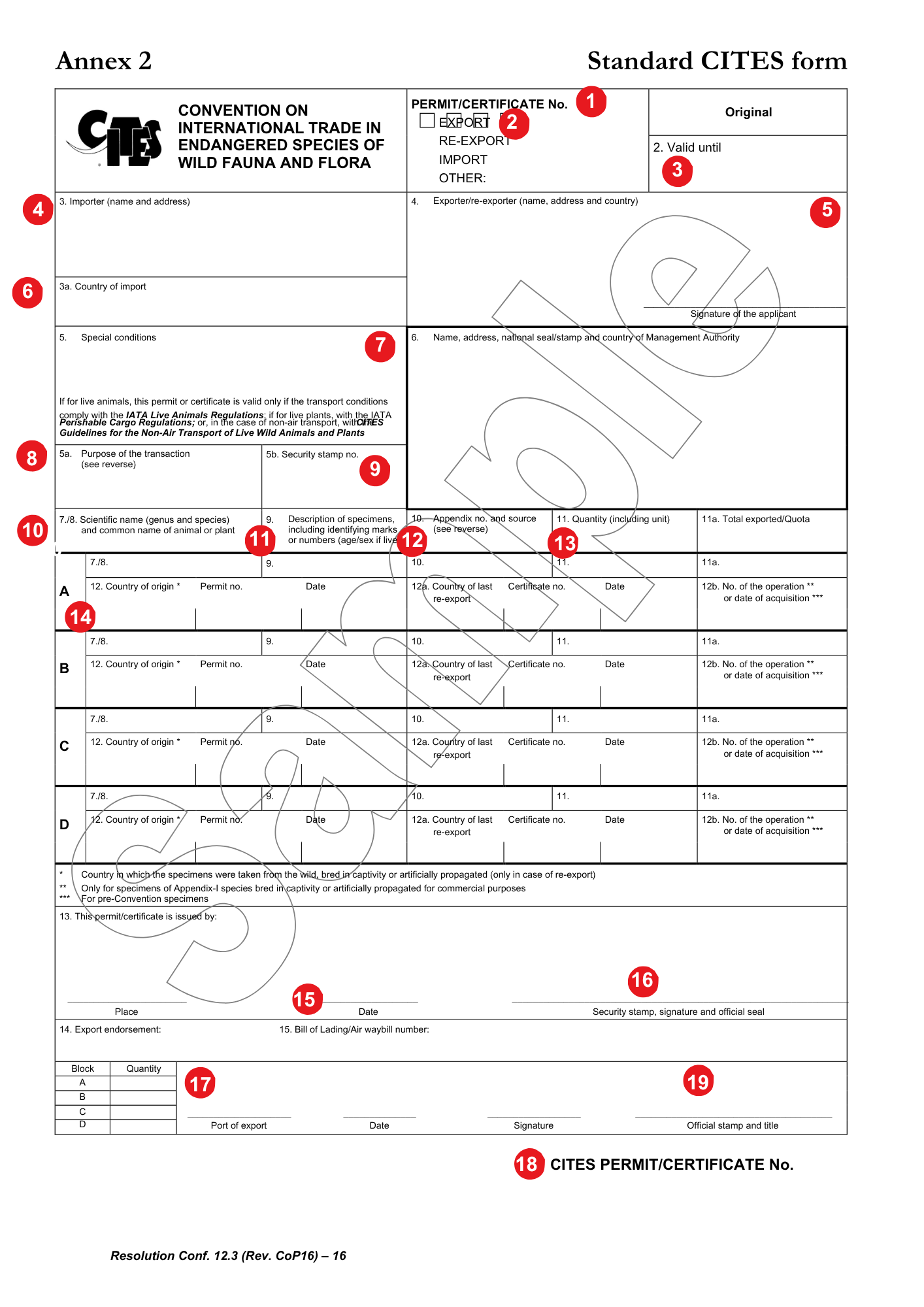 Standard CITES form